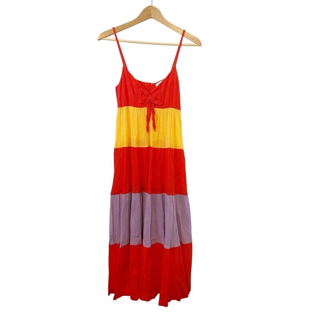 See by Chloe Striped Multi Color Cotton Crinkle Midi Dress Size 2